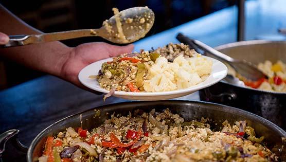 Plate full of vegetarian offering from the Mongolian BBQ area