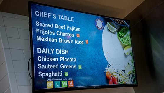 Example menu on a television screen within Ullman Dining