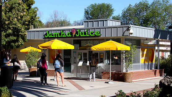 Jamba Juice with yellow umbrellas for shade