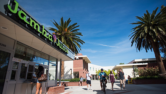 Outside Jamba Juice next to Ahmanson Science Center