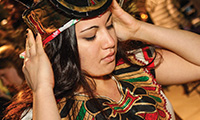 A woman in traditional apparel of a native Mexican ethnic group