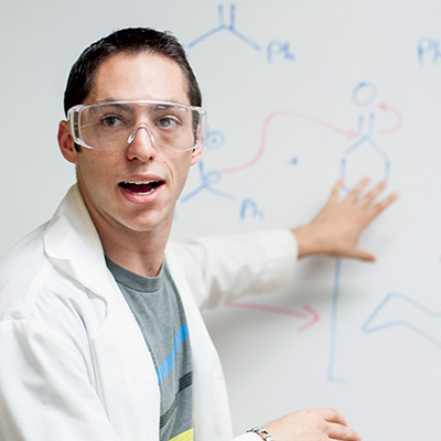 science student at white board