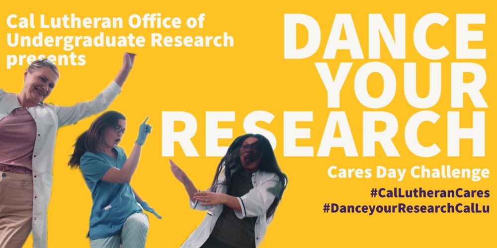 Dance your Research. Photo of people in lab attire dancing.
